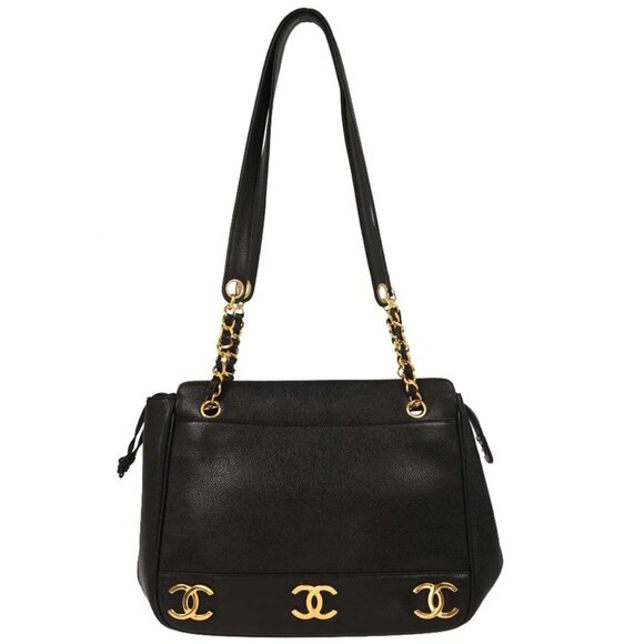 Chanel Black Calfskin Triple CC Shoulder Tote Bag - Picture 1 of 10